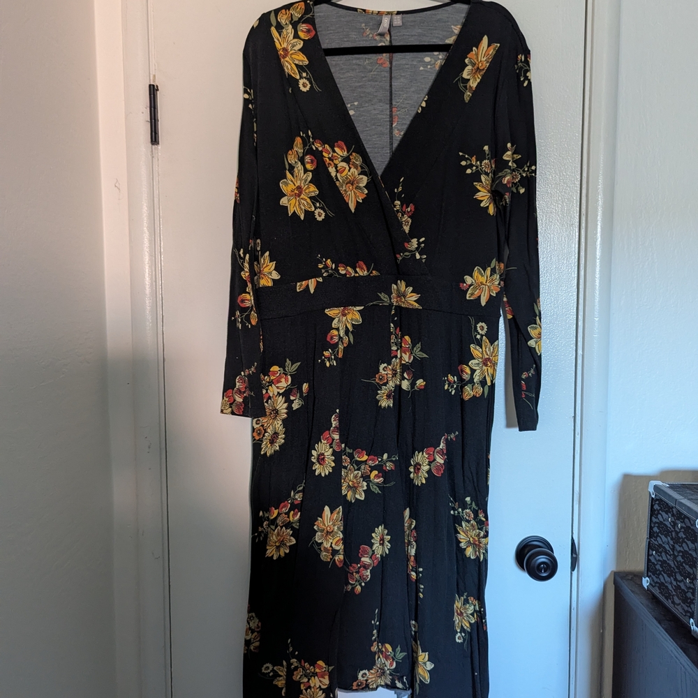 Asos Curve Floral Black Wrap Dress.